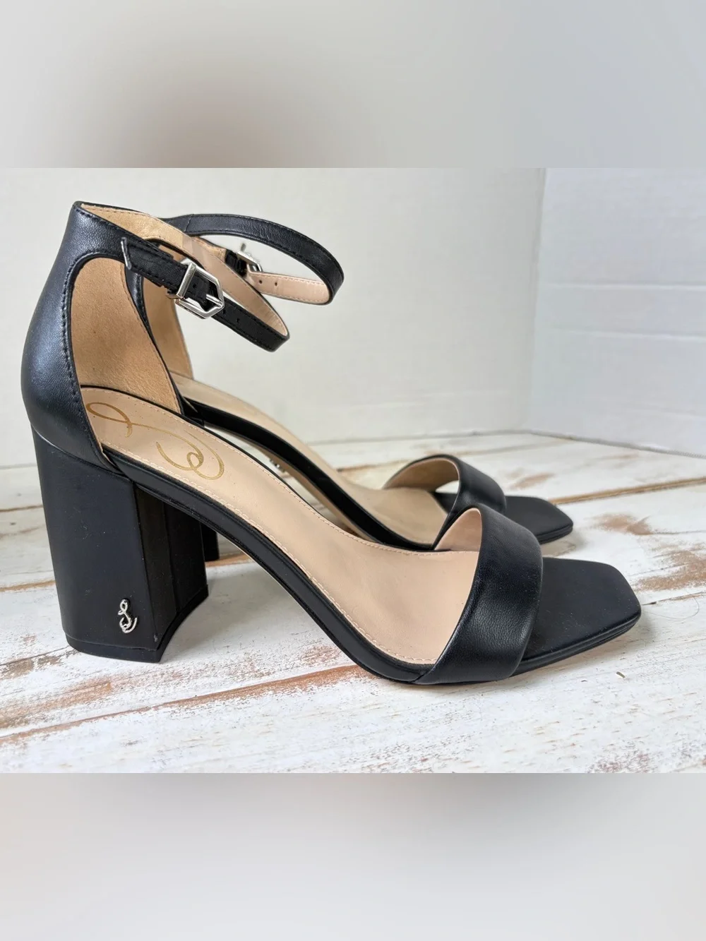 Sam Edelman Daniella block heel sandals black leather party formal sz 7 EUC